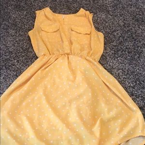 Yellow and white polka dot sun dress